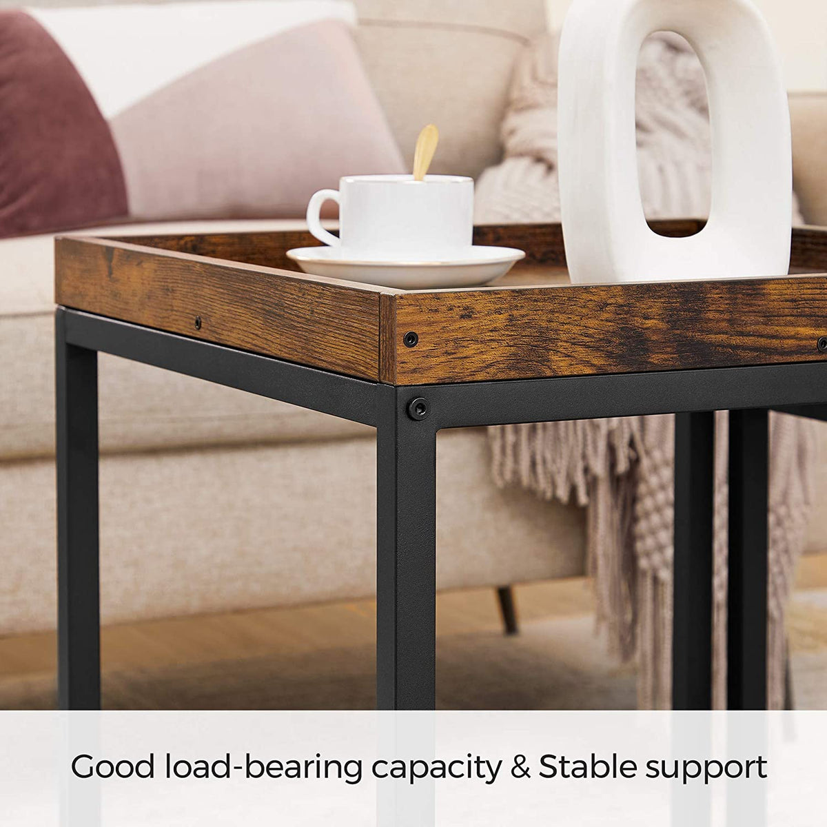 Rustic Brown and Black Nesting Tables with Raised Edges – Set of 2