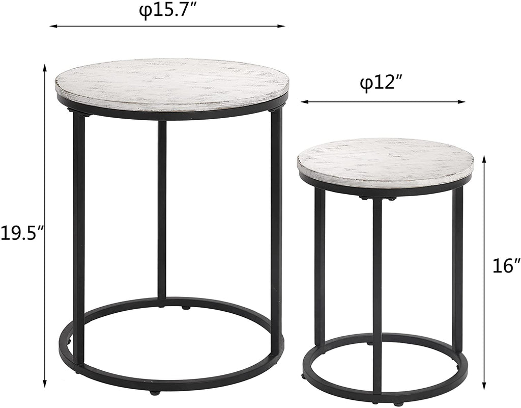 Industrial Round Nesting Tables with Steel Frames – Set of 2