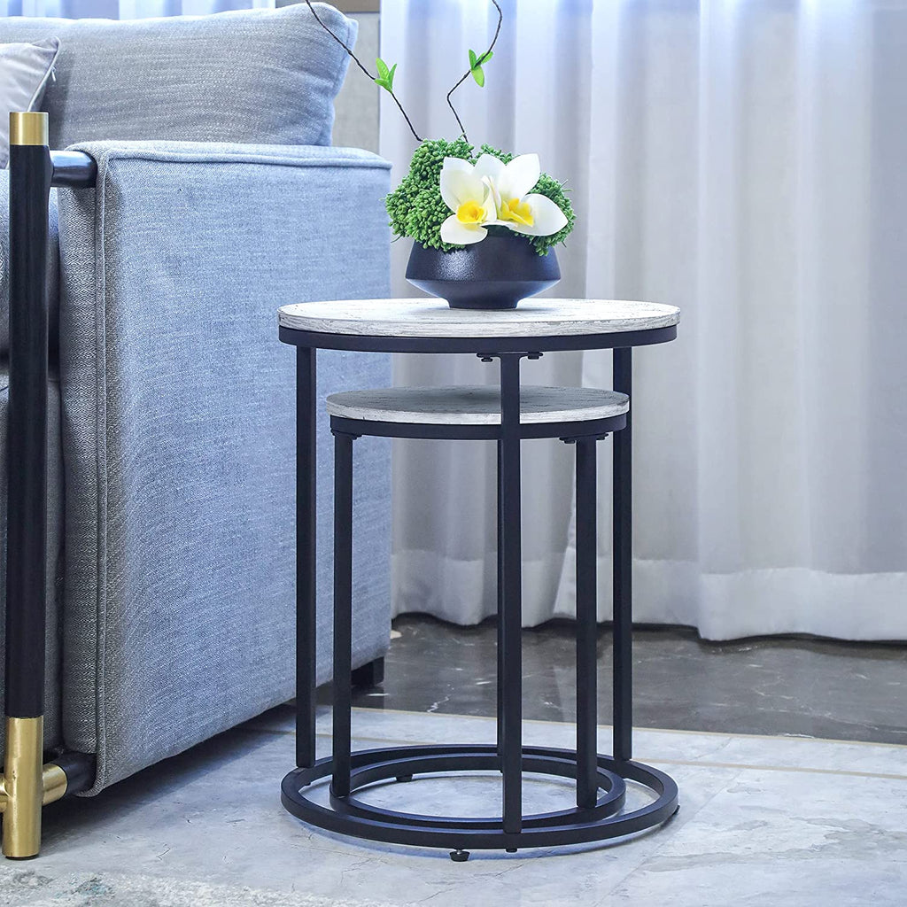 Industrial Round Nesting Tables with Steel Frames – Set of 2