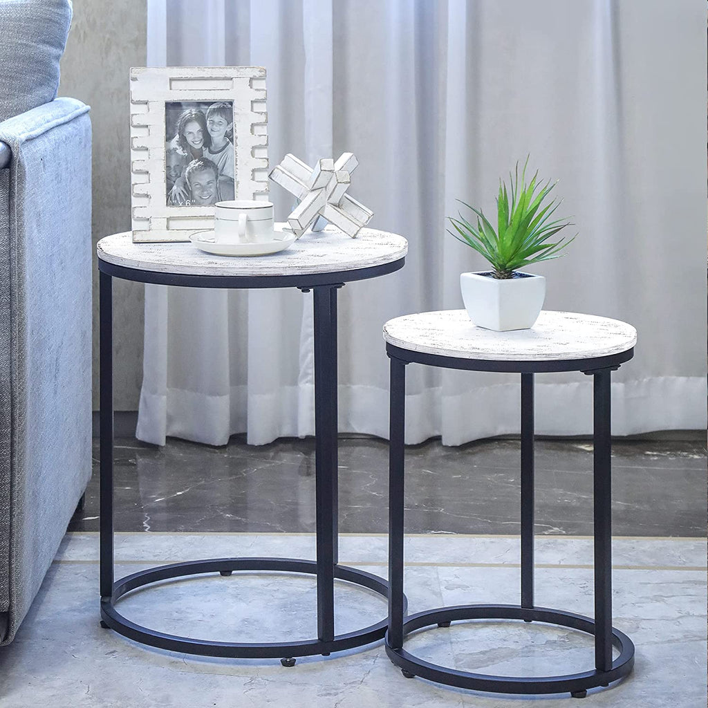 Industrial Round Nesting Tables with Steel Frames – Set of 2