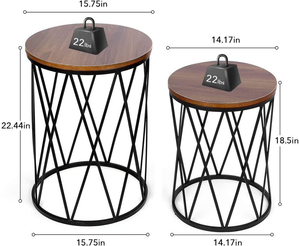Brown Wood and Metal Nesting Tables – Set of 2