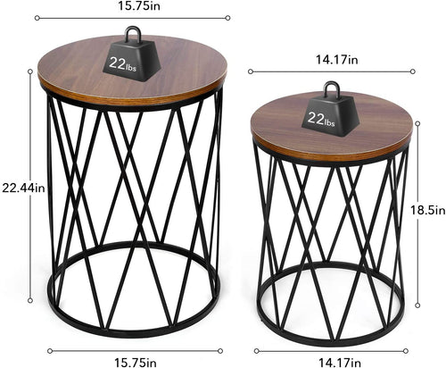 Brown Wood and Metal Nesting Tables – Set of 2