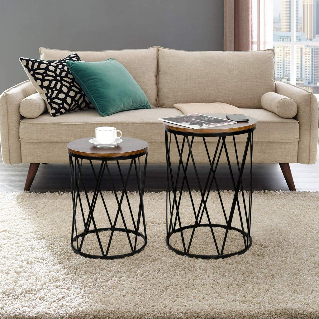 Brown Wood and Metal Nesting Tables – Set of 2