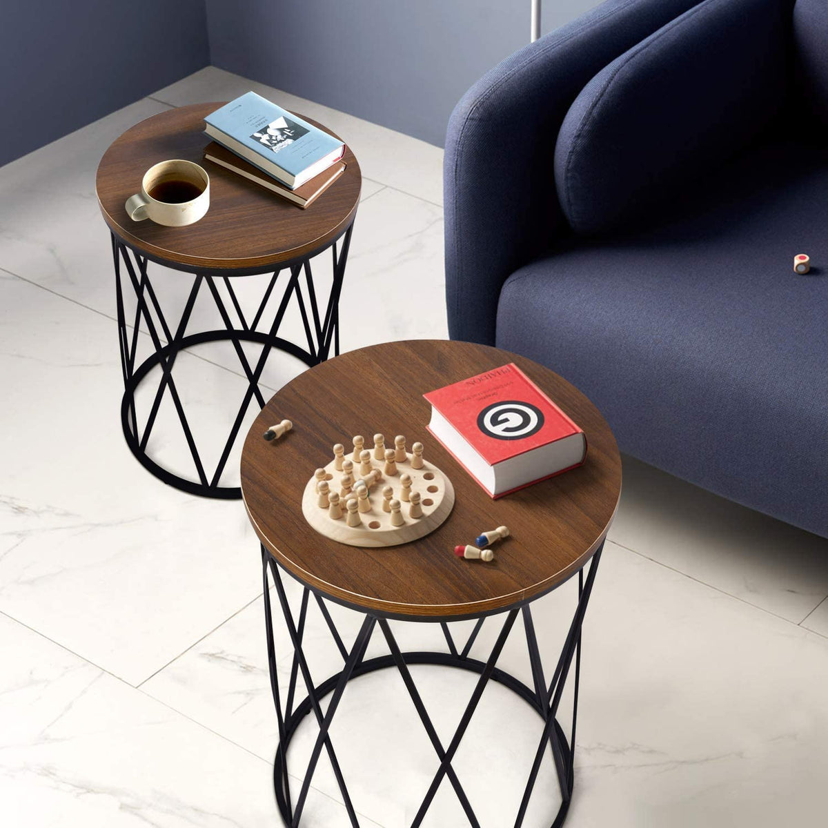 Brown Wood and Metal Nesting Tables – Set of 2