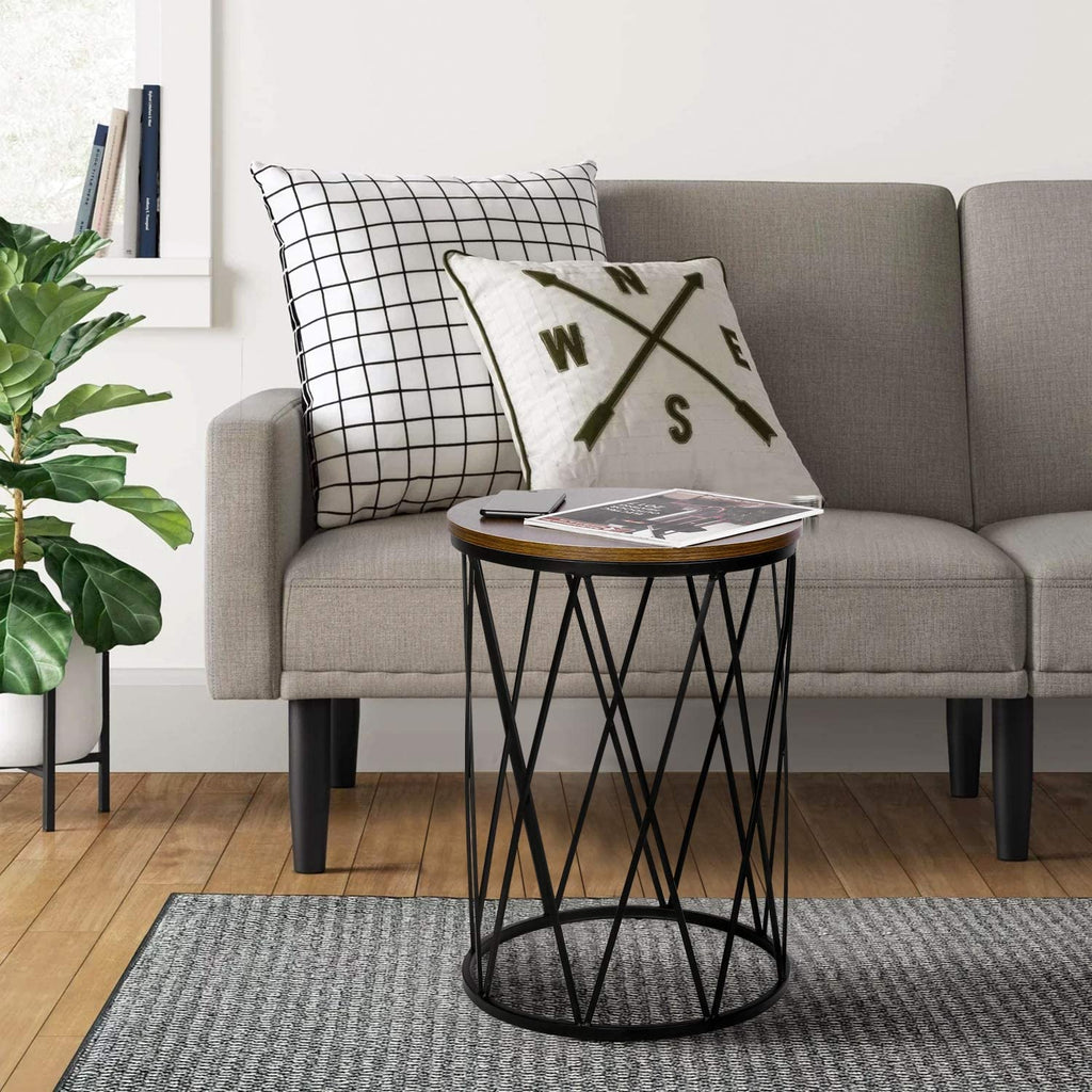 Brown Wood and Metal Nesting Tables – Set of 2