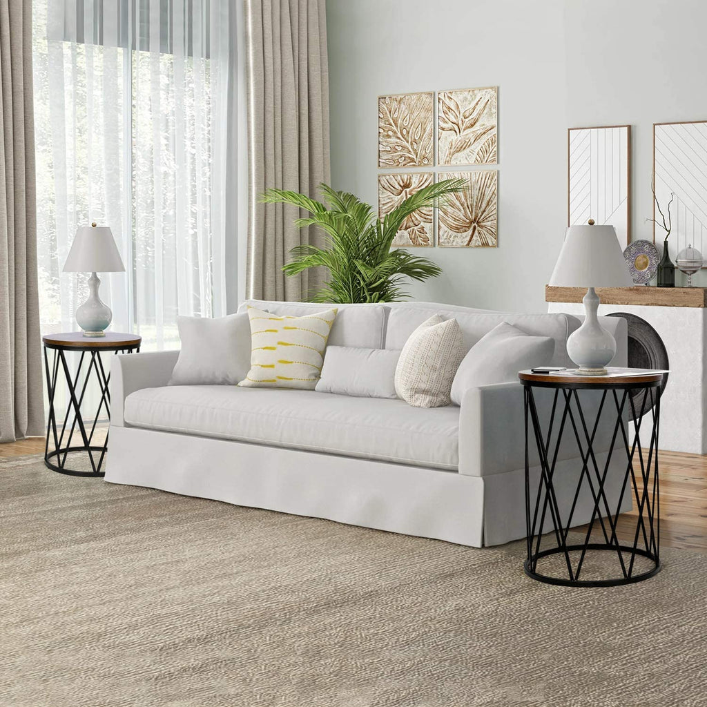 Brown Wood and Metal Nesting Tables – Set of 2